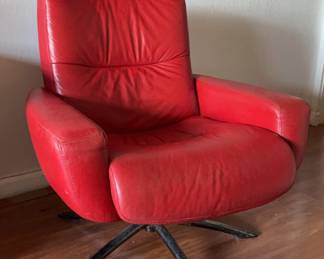 NFF121- Vintage Red Leather Mid-century Modern Style IMG Norway Chair 