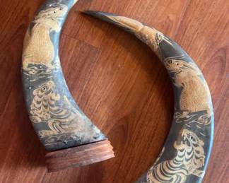 NFF015- Vintage Dragon Tiger Chinese Carved Bone Statue Figure Wood Art Handcarved