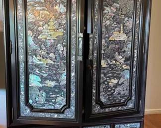 NFF005 - Rare Exquisite Vintage Mother-of-Pearl Inlaid Armoire 