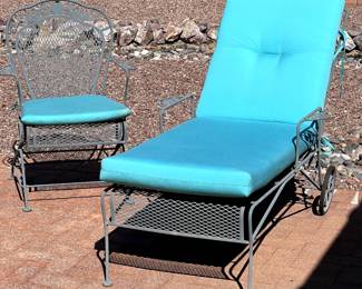 Metal Patio Chaise and Chair w/almost new Sunbrella Cushions