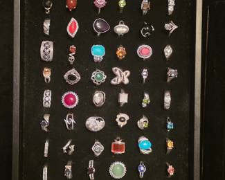 A  tray of $15 rings. One of at least 12 trays of $15 rings in this sale 