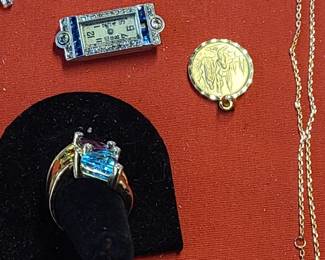 Assorted 18k jewelry . Watch is a 1930s ROLEX in a 16K CASE.