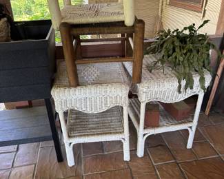 Wicker tables and stools and Christmas cactus