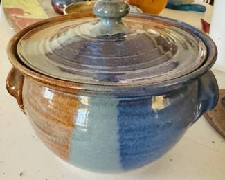 Hand turn covered dish, signed Frogtown, Pottery, North Carolina