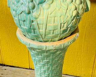 ANTIQUE NELSON MCCOY POTTERY BASKET WEAVE & GRAPES JARDINIERE & PEDESTAL