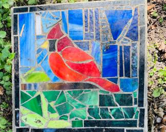 Stained glass stepping stone by Vicki Austin