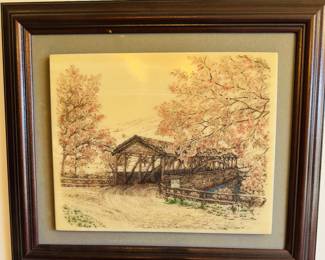 Fenton art glass covered bridge