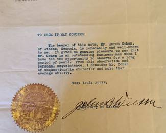 
Letter sign by John B Wilson Secretary of State