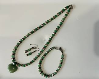 Matching Jade necklace bracelet, and earrings