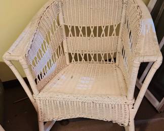 
Pair of white vintage wicker rockers