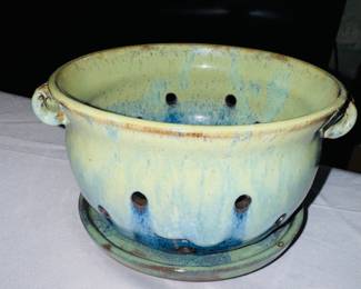 Signed handmade colander with tray