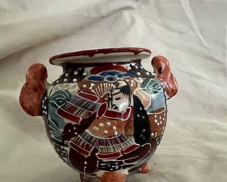 Satsuma Incense Burner Vase is a traditional Japanese antique possibly from the Meiji Era, standing at 3.25" tall.   Features hand painted beaded style.