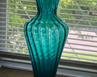 Empoli blue vase with optic swirl pattern, 16" Tall, 6" Wide,  Base 5"  Wide.  Made in Italy. 