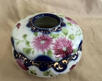 Antique porcelain hair receiver from Japan.  3 inches tall and 4 inches wide. 