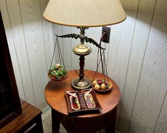 Vintage Scale lamp and table with MCM ashtray.