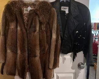 FOX AND BEAVER COAT, BLACK JACKET WITH FRINGE