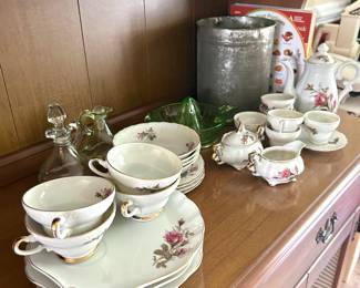 vintage Moss Rose luncheon and tea set