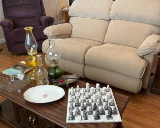 marble chess set, oil lamps