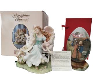 Roman Seraphim Collection Angel & Hand Painted Vintage Egg Holy Family