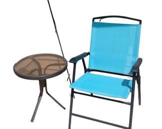 Blue Outdoor Chair Small Patio Table Shepherds Hook Garden