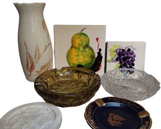 Hand Painted Tiles Vintage Ashtray Lot Limoges Amber