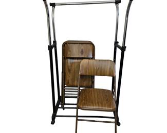 Samsonite Folding Chairs Wood Grain Tone & Clothing Rack