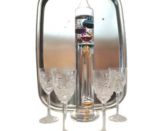 Galileo Thermometer & Vintage Crystal Cordial Glasses