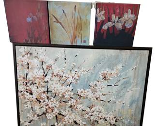 Wall Art Japanese Cherry Blossom Large 3ft Decor + 3 Matching Floral Canvas