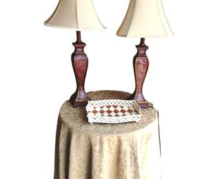 Pair Regency Hill Exeter Traditional Style Table Lamps Round Table