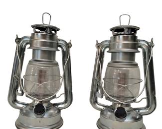 Two Silver Tone Battery Operated Lanterns