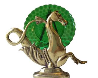 Solid Brass Water Horse Serpent Figure Green Pressed Glass Plate