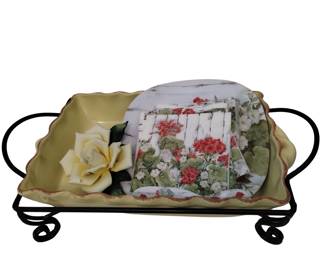 Park Designs Porcelain 9x13 Dish Keller Charles Floral Plate Napkins