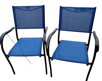 Pair Bronze & Blue Patio Chairs Limit 225 Lbs