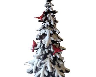 Rustic Lighted Christmas Tree Snow Cardinals Birds Battery