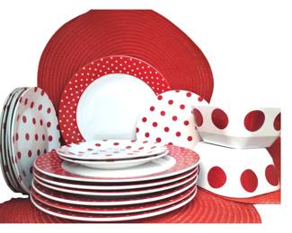 Red White Polka Dot Dishes Plates Saucers Placemats