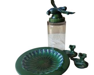Vintage Royal Haeger Ceramic Bird Flower Frog Bowl Leaf Candlesticks