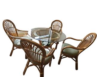 Boca Rattan Kitchen Round Glass Top Table & 4 Chairs