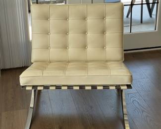 Knoll Barcelona Chair Upholstered in Ivory Acqua Leather - 2 Available. Photo 1 of 3.