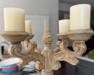 Carved Wood Four Candle Candelabra. Measures 16" x 16" x 20" H. Photo 2 of 3.
