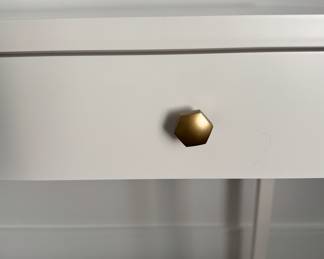 Williams Sonoma Home White Desk with Brass Pulls. Measures 40" x 17" D x 30" H. Photo 2 of 3. 