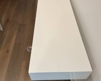 Jonathan Adler White Lacquer Desk / Console Table with Chrome Frame & Lucite Drawer Pulls. Measures 4' x 1' 4" x 30" H. Photo 2 of 4. 