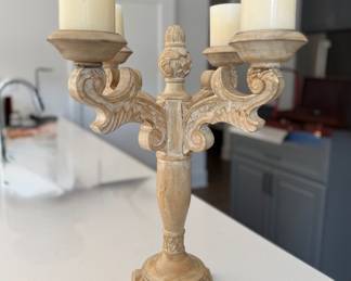 Carved Wood Four Candle Candelabra. Measures 16" x 16" x 20" H. Photo 3 of 3.