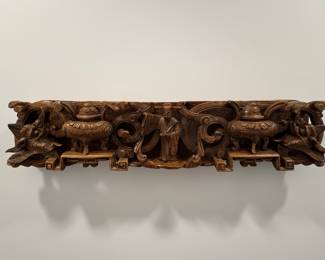 Hand-Carved Asian Wood Wall Panel. Measures 38" W x 5" D x 9" H. 