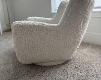 Pottery Barn Teen Lennon Low Swivel Lounger Upholstered in Sherpa Ivory. Measures 28.5" W x 30" D x 27" H. Photo 2 of 3.