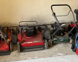 Several lawn mowers, pressure washer, snow thrower