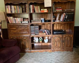 Bookcases, books, cds