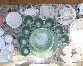 Pfaltzgraff "Winterwood", Corelle red and white and Cheri art pottery dishes