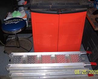 Goodyear racing stool, B & D storage chest and ramps
