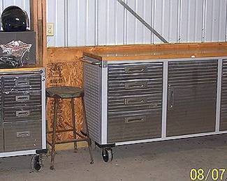 Seville Classics rolling work benches, metal stool