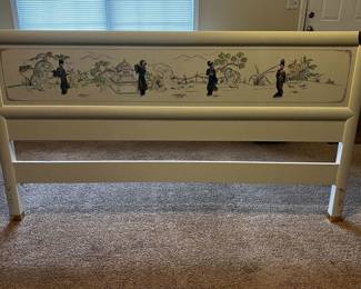 Asian Mother of Pearl Figures Headboard